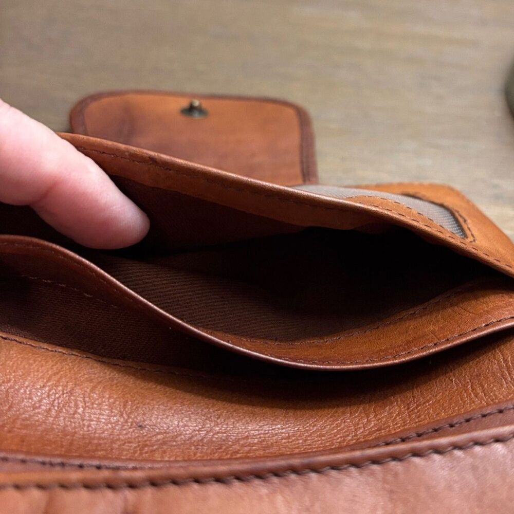 Great American Leatherworks Brown Woven Leather Bifold Wallet Cognac Brown Boho - Picture 6 of 8